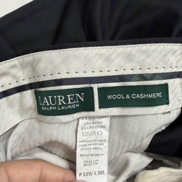 Lauren Ralph Lauren Wool Cashmere Dress Pants Mens Black Flat Front *Defects* - Picture 5 of 14